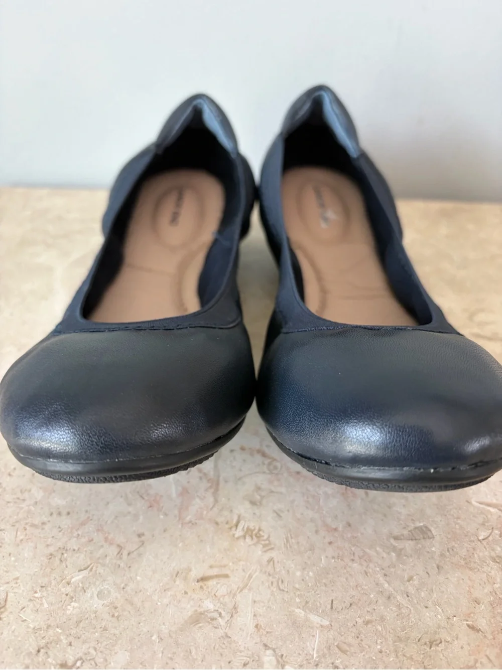 Lands End Ballet Flats Women's Sz 10 Navy Blue Leather Coastal Comfort Slip On